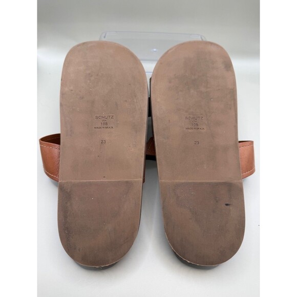 SCHUTZ Olga Sporty Womens Round Toe Gold Buckle Brown Leather Flat Sandals Sz 10 - Picture 6 of 7
